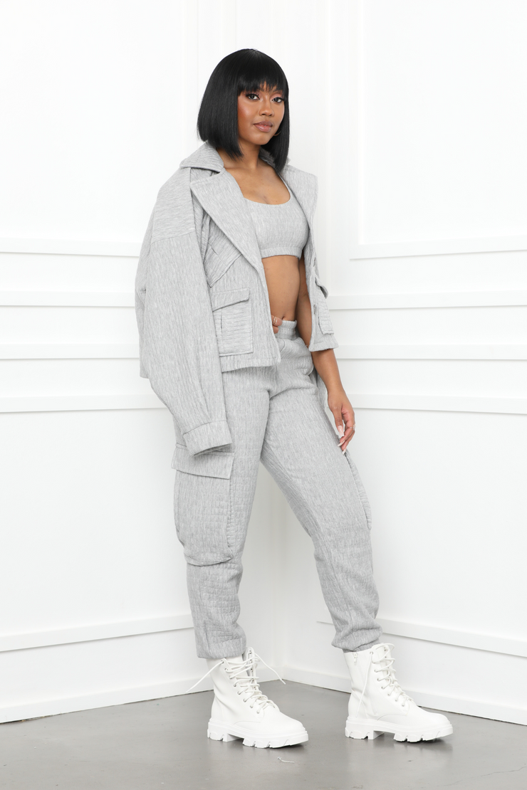 QUILTED UTILITY JOGGER SET | GREY - FINAL SALE